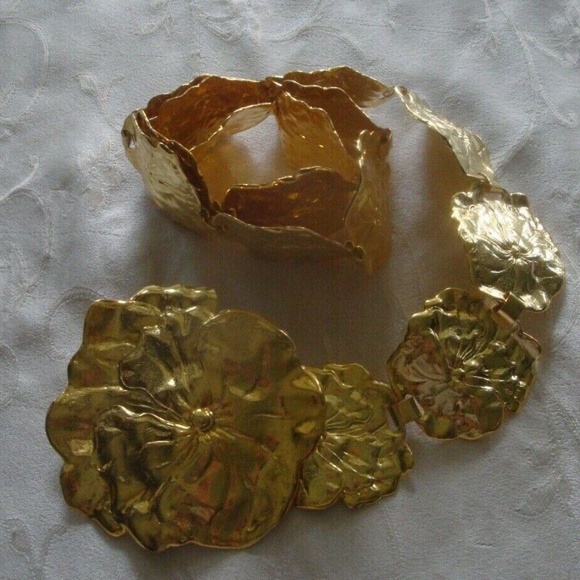 Grecian 18k Gold Plated Belt Metal Flowers Floral main image 10